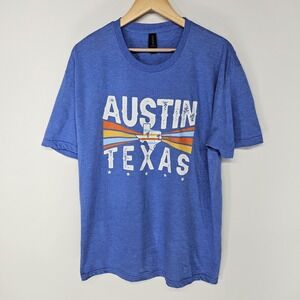 Gildan Softstyle T-Shirt Mens Large Blue Austin Texas Retro Graphic Tee Vintage